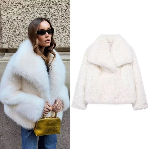 White Faux Fur Coat Woman coats Autumn Winter Fur Plush Fluffy Jacket Warm Red Gray Black Outerwears