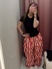 Vintage Contrast Striped Coat Pants Suit Women Chic Zipper Elastic Waist Button Lantern Trouser Suit Autumn Daily Street Outfit