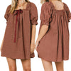 Women Gingham Plaid Mini Dress y2k Babydoll Short Dress Puff Sleeve Square Neck Cute Silky Bow Tied Loose Dresses