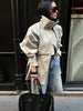 Stand Collar Short Trench Coat Women Solid Double-breasted Belt Jacket Autumn Lady Commuting Casual Outwear