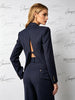 Pinstripe Women's Blazer Coats Back Cut Out Tie Long Sleeve Jackets for Woman Lapel Collar Navy Striped Suit Jacket Office Chic