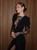 Eelgant Lace Women's Dress Patchwork Long Sleeves Autumn Party Slim Fit Sheath Velvet Sexy Split Female Vestidos