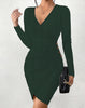 Women's V-Neck Long Sleeve Bodycon Dress - Ribbed Knit Mini Dress with Button Detail Sexy Wrap Style for Party & Night Out
