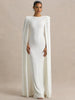 Cape Sleeve Sexy Maxi Dress Women Gown Elegant Zipper O Neck High Waist Split Club Party Long Dresses Female