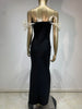 Women Celebrity Sexy Off Shoulder Pearl Black Maxi Long Bandage Bodycon Dress Elegant Evening Club Party Outfit