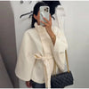 Women's Poncho Coats Vintage Stand Collar Belt Button Lace Up Full Sleeve Overcoat Female Autumn Lady Streetwears