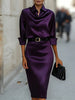 Elegant Temperament Satin Shirt Dress for Women Spring Solid Long-sleeved Blouse Dress Casual Office Lady Midi Dresses