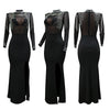 Women Mesh See Through Long Sleeve Diamonds Rhinestones Mermaid Long Dress Fall Evening Sexy Party Dresses Vestidos