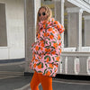 Women's Winter Jackets Printed Hooded Padded Jacket Street Female Stand Collar Long Sleeve Zipper Loose Coats Lady Outerwear