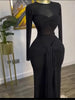 Women's Long Dresses Sexy Round Neck Full Sleeve High Waist Elegant Splice Bodycon Evening Vestidos Maxi Party Night Dress