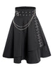 Womens Asymmetic Hem Plaid Skirt Buckle Strap Detail Casual Midi A Line Dress Black Skirts
