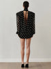 See Through Mini Dress Woman Turtleneck Mesh Full Sleeve Polka Dot Print Skinny Peach Hip Street Ruched Elegant Bodycon