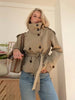 Women's Solid Color Trench Coat Stand Collar Double Breasted Waist Tie Elegant Commuter Casual Loose Comfortable Warm Outfit