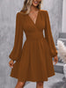 Dresses Woman Clothing V Neck Lantern Sleeve Wrap Mini Dress Ruched Waist Flowy Hem Elegant for Autumn and Party Styles