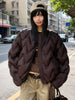 Autumn Winter Lightweight Wave Quilted Puffer Jacket Women Loose Round Neck Short White Duck Down Coat Outwear