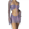 Women Sexy Dancing Dress Set Women's Beaded Knitted Sweater Three Piece Set Looking