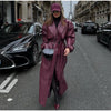 Street Pu Leather Women Long Coat Y2K Solid Belt Lapel Pocket Full Sleeve Female Jacket Autumn Winter Lady Outwear