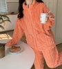 Two Piece Set Women Outfit Autumn Jacquard Textured Stand Collar Long Sleeve Zip Up Fuzzy Teddy Top & Casual Home Pants Set