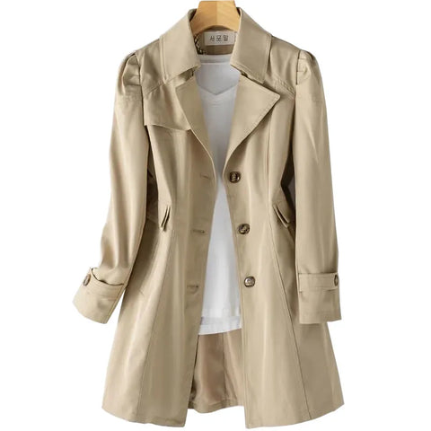 Spring Autumn Solid Trench Coat Women Single-Breasted Khaki Black Pink Beige Windbreaker Outerwear Casual Tops JH33