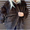 Women's Oversized Coats V-neck Long Sleeve Pocket Faux Fur Jackets Winter Female Furry Solid Loose Fitting Jacket Outerwears