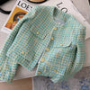 Elegant Green Plaid Tweed Jacket Women French Vintage Spring Autumn Casual Blazers High Street Short Suit Coat