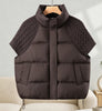 Women Stand Collar Knit Spliced Cotton Puffer Vest Drawstring Hem Loose Quilted Waistcoat Autumn Winter Casual Outerwear