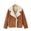 French Vintage Lamb Wool Women Coat Patchwork Full Sleeve Lapel Parka Coat Loose Winter Warm Jacket Thicken Pocket Lady Overcoat