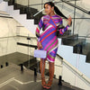Women's Colorful Stripes Print O-Neck Long Sleeve Waistband Hips Wrapped Dress