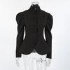 French Elegant Retro Stand Up Collar Black Suit Elegant Commuting Puff Sleeves Jacket for Women