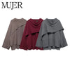 Mujer Cape Coat Women Scarf Collar Ponchos Women Shawl Long Sleeve Winter Woman Ponchos Cloak Knitted Cardigan for Women