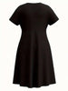 Women's Four Seasons Love at First Sight Heartbeat Printed Casual Loose Black Short Sleeved Large Short Skirt Dress