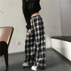 Oversize Women Sweatpants Black Plaid Casual Pants Baggy Elastic Waist Pockets Student Unisex Hip Hop Loose Trousers