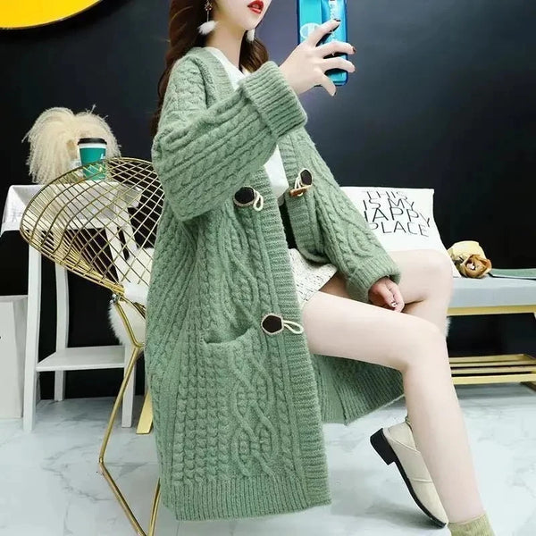 Knitted Cardigan Women Sweater Mid Length Version Autumn Winter Female Sweater Coat Temperament Versatile Ladies Sweater