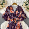 Sexy chic puff sleeve slim Criss-Cross A-line dress Chic Vintage Women Casual women clothing