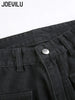 Metal Button High Waisted Straight Leg Jeans Drop Crotch Trousers Streetwear Hip Hop Y2K Cargo Denim Pants for Women