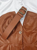 Womens Dresses Shirt PU Skirt Autumn Buttons Long Sleeve Patchwork Pocket Skinny Belted Lapel Female Midi Dress