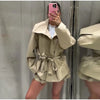 Belted Waist Cropped Trench Double Breasted Stand Collar Autumn Chic Elegant Women Coat Casual Vintage Office Lady Jacket