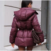 Lace Up Hooded Cotton Coat Women Casual Stand Collar Single Breasted Pocket Loose Warm Coats Lady Winter Street Outwear