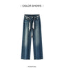 Women Jeans Belted Fleece Lined Flared Loose Fit Distressed Wash Vintage HighWaist Streetwear Denim Pants