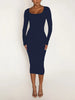 Womens Long Sleeve U-Neck Party Bodycon Midi Jumper Dress Stretch Winter Dresses