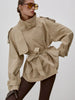 Stand Collar Lace Up Trench Chic Coat Women Long Sleeves Single Breasted Short Windbreaker Spring Daily Street Lady Jacket