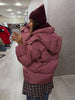 Women All Over Print Hooded Puffer Jacket Loose Oversized Zip Up Winter Warm Coat Detachable Streetwear Casual Outerwear