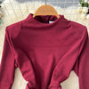 Long Dress Women Sexy Dresses Mock Neck Vestidos Y2k Streetwear Full Sleeve Tight Waist Elegant Splice Party Night Work