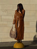 Brown Croc Embossed Faux Leather Long Trench Coat Lapel Single Breasted Straight Long Front Pockets Women Vintage Autumn Winter