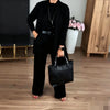 Pant Set Women Three Piece Sets Round Neck Full Sleeve Tops Mid Length Coats Wide Leg Long Pants High Waist Y2k Work