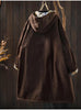 Women Vintage Hooded Button Parkas Plus Cotton Winter Coats Solid Color Patchwork Pockets Warm Long Parkas