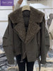 Winter Faux Fur Collar Padded Jacket Women Army Green Oversized Warm Thick Coat Drawstring Waist Streetwear Chic Tops