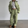 Street Stripe Cotton Padded Coat Pant Women Set Loose Full Sleeve Hooded Zipper Jacket Elastic Waist Pants Winter Lady Suit