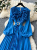 Spring Autumn Elegant Dress for Women French Mushroom Edge Crimping Loose Chiffon Long Sleeve Long Dress C141
