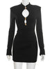 Hollow Out Long Sleeve Sexy Mini Dress Women Gown Elegant Winter Half High Collar Metal Buckle Club Party Dresses